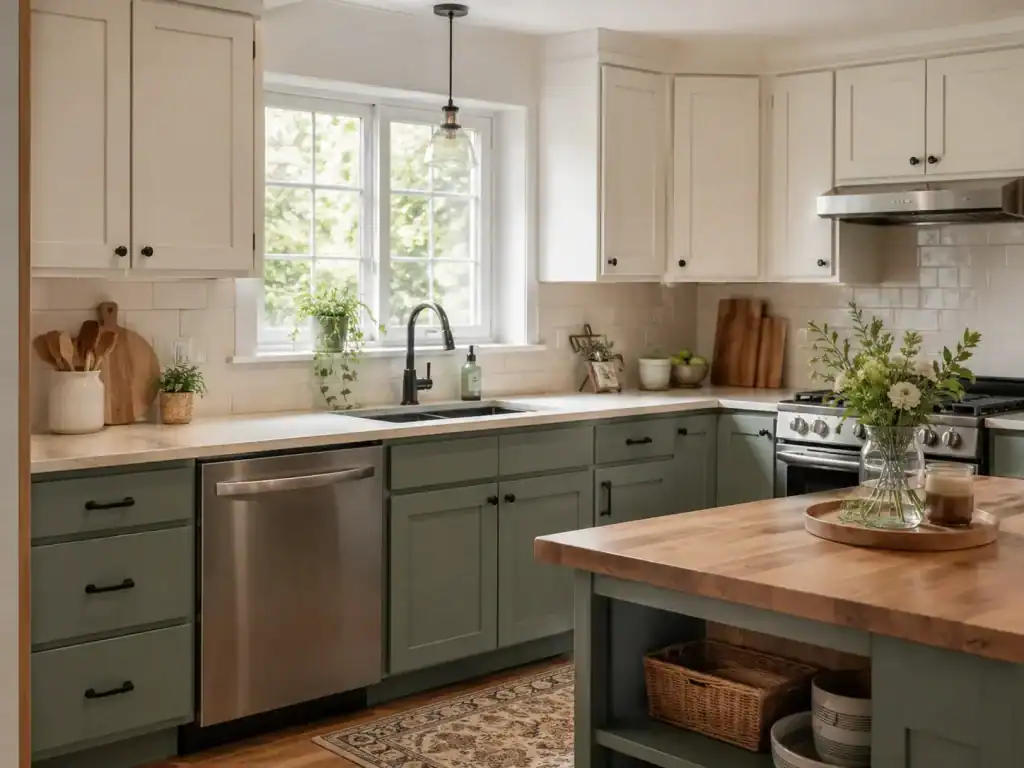 Kitchen cabinet update in Raleigh NC with two-tone cabinets, Shaker doors, and refreshed finishes