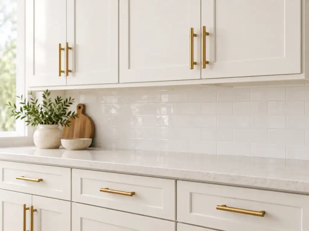 White shaker cabinets showing cabinet refacing style and hardware options